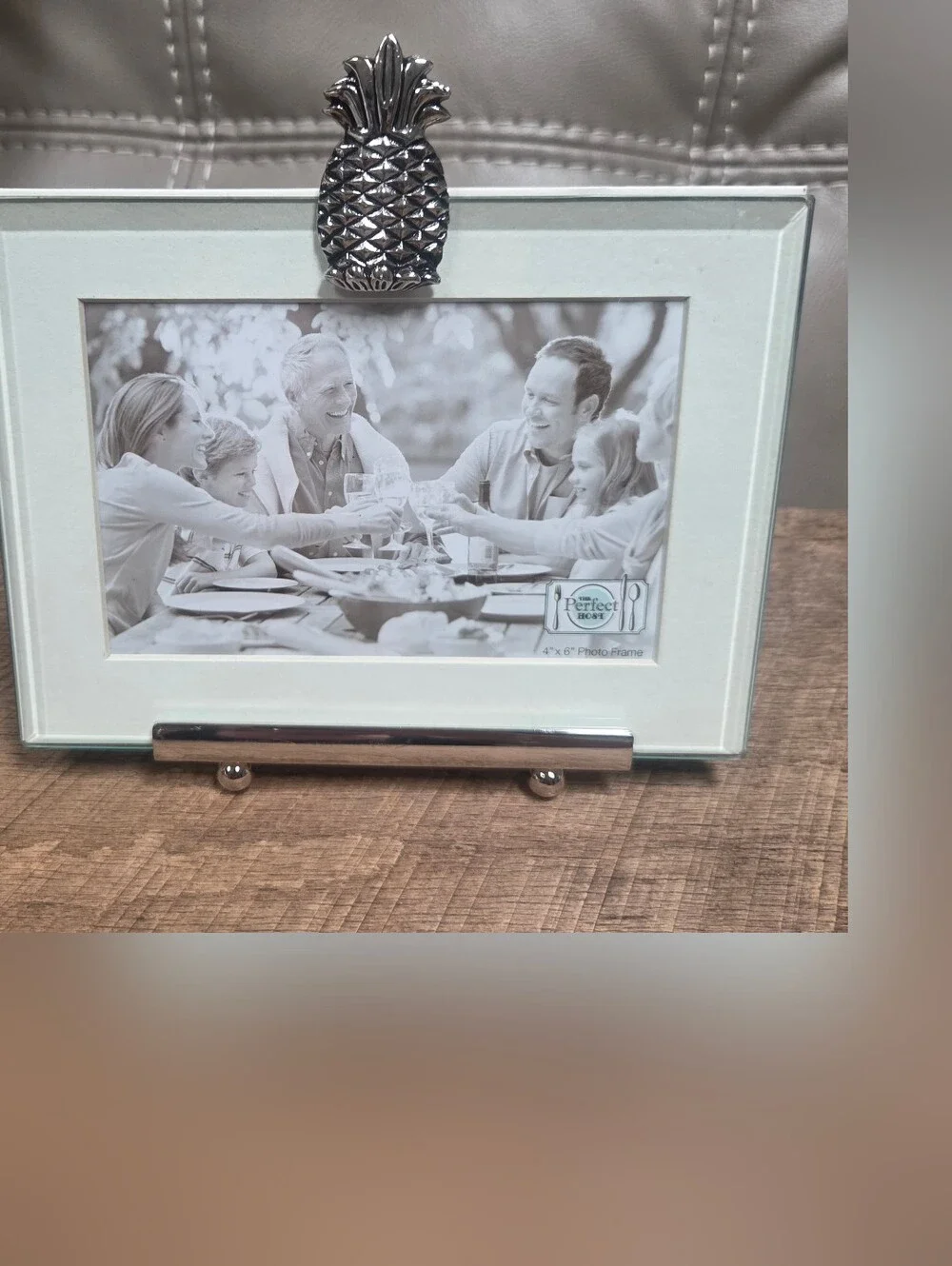 The Perfect Host Glass & Silver Photo Frame features a Silver Pineapple ~ Bin Q